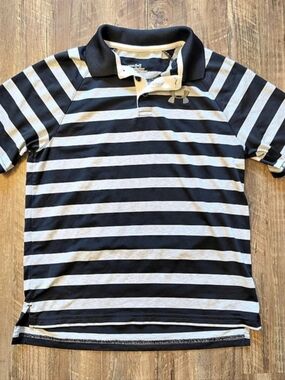 Under Armour Heatgear Youth Medium Striped Polo Black & Gray